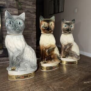 3VINTAGE 1967 JIM BEAM TROPHY SIAMESE CAT DECANTER REGAL CHINA HANDCRAFTED EMPTY